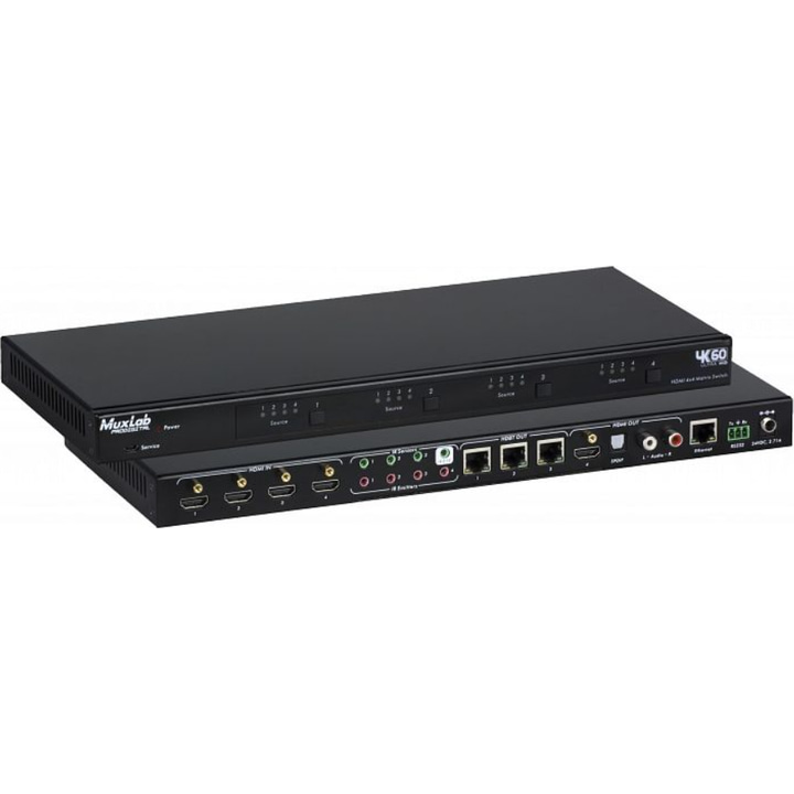 MuxLab HDMI 4X4 Matrix Switch Kit, HDBT, POC, 4K/60